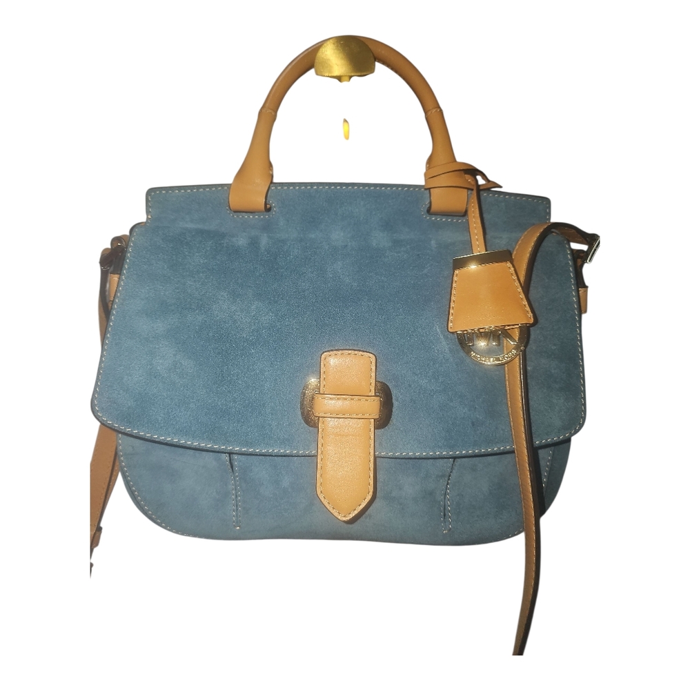 Michael Kors Romy Medium Suede & Leather Crossbody Bag - Blue/Tan NNT - Picture 1 of 5
